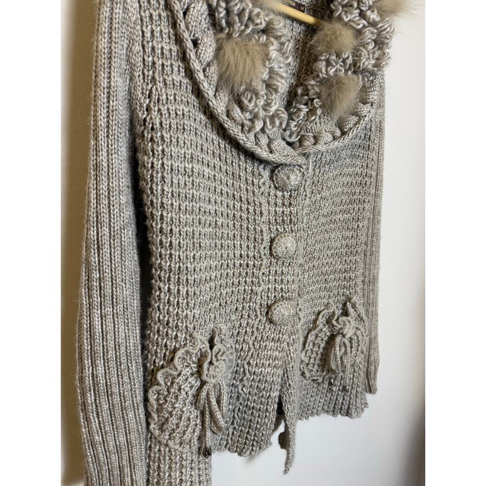 Fur Accented Wool Blend Sweater Blazer - Picture 2 of 8